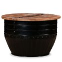 Stolik kawowy z drewna odzyskanego, kształt beczki, czarny