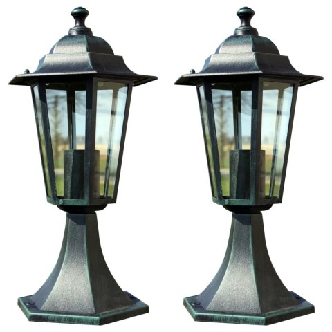 Lampy ogrodowe, 2 szt., ciemnozielone/czarne, aluminium