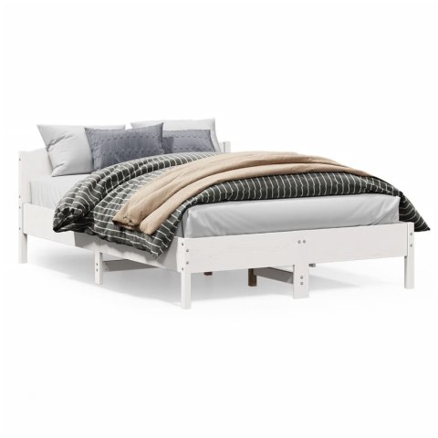 Rama łóżka z wezgłowiem, biała, 140x200 cm, lite drewno sosnowe
