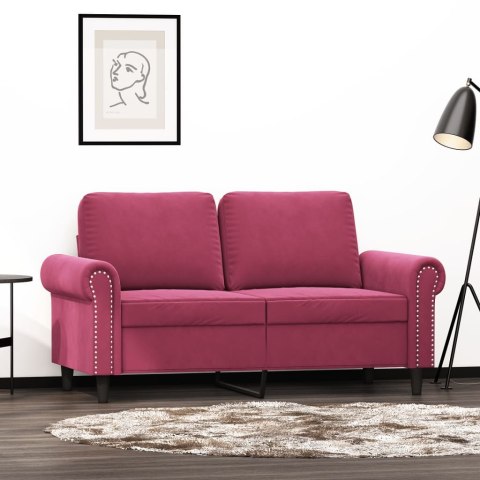 Sofa 2-osobowa, winna czerwień, 120 cm, tapicerowana aksamitem