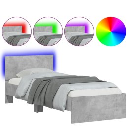Rama łóżka z wezgłowiem i LED, szarość betonu, 75x190 cm
