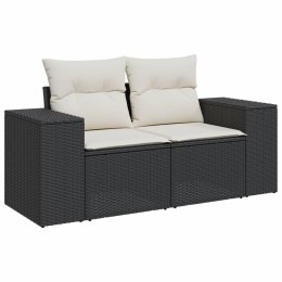 Sofa ogrodowa z poduszkami, 2-osobowa, czarna, polirattan