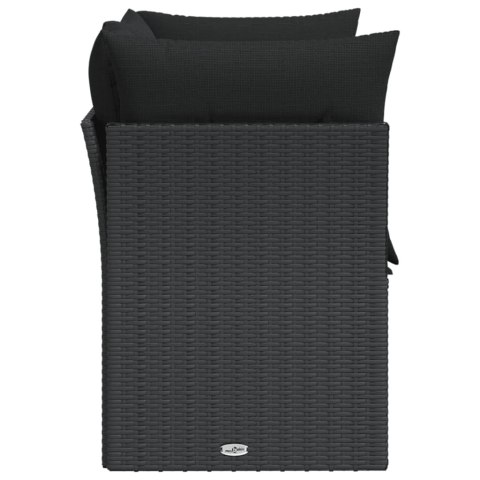Sofa ogrodowa z poduszkami, 2-osobowa, czarna, polirattan