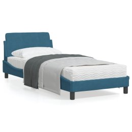 Rama łóżka z zagłówkiem, niebieska, 90x200 cm, aksamitna