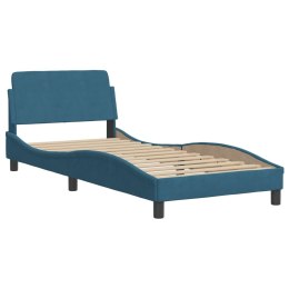 Rama łóżka z zagłówkiem, niebieska, 90x200 cm, aksamitna