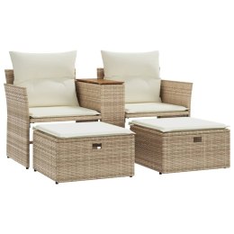 Sofa ogrodowa 2-osobowa ze stołkami, beżowa, rattan PE