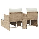 Sofa ogrodowa 2-osobowa ze stołkami, beżowa, rattan PE