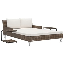 2-osobowe łóżko ogrodowe z poduszkami, rattan PE, brązowe