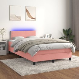 Łóżko kontynentalne z materacem i LED, różowy aksamit 120x200cm
