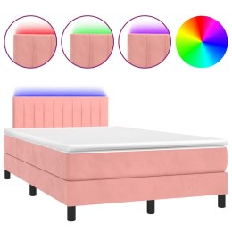 Łóżko kontynentalne z materacem i LED, różowy aksamit 120x200cm