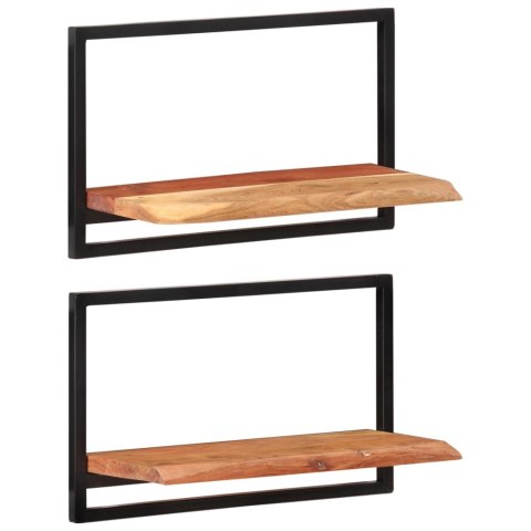 Półki ścienne, 2 szt., 60x25x35 cm, lite drewno akacjowe i stal Półki ścienne, 2 szt., 60x25x35 cm, lite drewno akacjowe i stal