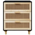 Komoda, czarna, 60x30x70 cm, lita sosna i naturalny rattan