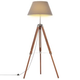 Lampa podłogowa na trójnogu, brązowo-szara, tek, 141 cm