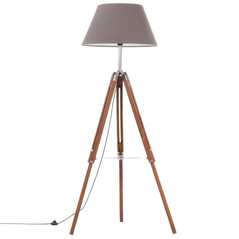 Lampa podłogowa na trójnogu, brązowo-szara, tek, 141 cm