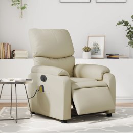 Rozkładany fotel masujący, elektryczny, kremowy, sztuczna skóra
