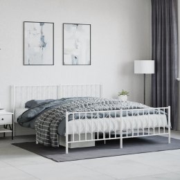 Metalowa rama łóżka z wezgłowiem i zanóżkiem, biała, 183x213 cm