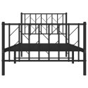 Metalowa rama łóżka z wezgłowiem i zanóżkiem, czarna, 90x190 cm