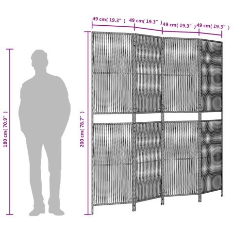 Parawan 4-panelowy, brązowy, polirattan
