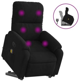 Podnoszony fotel masujący, rozkładany, czarny, mikrofibra