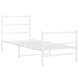 Metalowa rama łóżka z wezgłowiem i zanóżkiem, biała, 75x190 cm