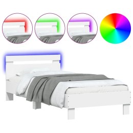 Rama łóżka z wezgłowiem i LED, biała, 75x190 cm
