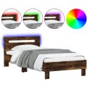 Rama łóżka z wezgłowiem i LED, przydymiony dąb, 90x200 cm