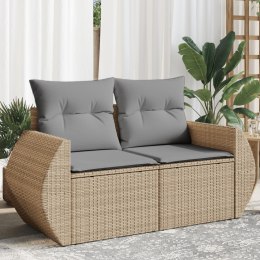 Sofa ogrodowa z poduszkami, 2-osobowa, beżowa, polirattan