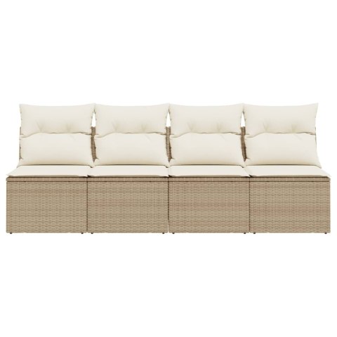 Sofa ogrodowa z poduszkami, 4-osobowa, beż, polirattan