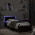 Rama łóżka z wezgłowiem i LED, czarna, 90x190 cm