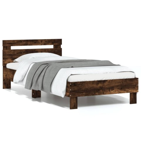Rama łóżka z wezgłowiem, przydymiony dąb, 75x190 cm