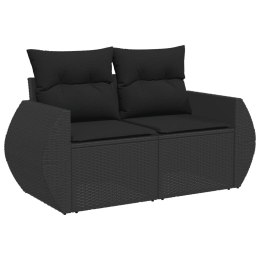 Sofa ogrodowa z poduszkami, 2-osobowa, czarna, polirattan