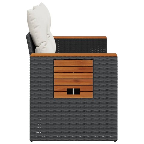 Sofa ogrodowa z poduszkami, 2-osobowa, czarna, polirattan