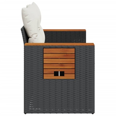 Sofa ogrodowa z poduszkami, 2-osobowa, czarna, polirattan