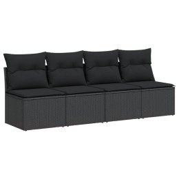 Sofa ogrodowa z poduszkami, 4-osobowa, czarna, polirattan