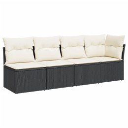 Sofa ogrodowa z poduszkami, 4-osobowa, czarna, polirattan