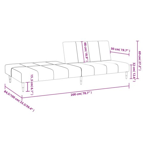 2-osobowa kanapa, jasnoszara, tapicerowana aksamitem