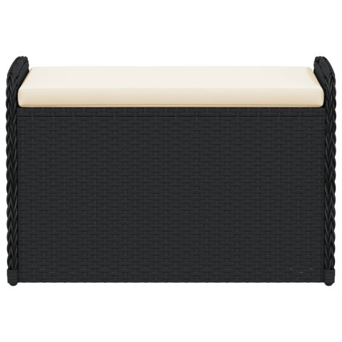Ławka ze schowkiem i poduszką, czarna, 80x51x52 cm, polirattan