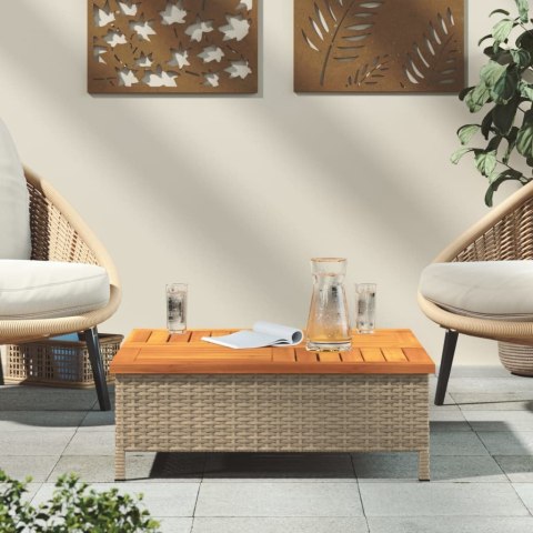 Stolik ogrodowy, beżowy, 70x70x25 cm, rattan i drewno akacjowe