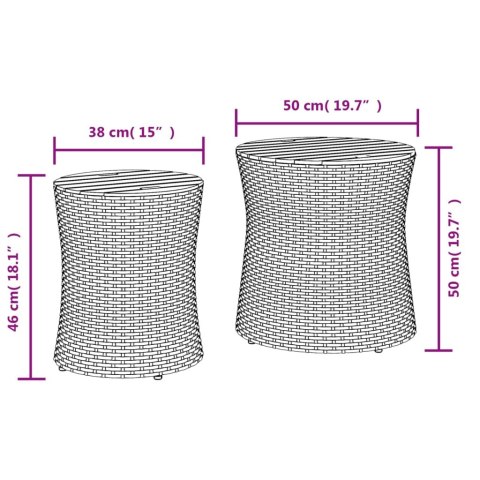 Stoliki ogrodowe, 2 szt., drewniane blaty, czarne, polirattan