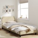 Rama łóżka z zagłówkiem, kremowa, 90x200 cm, obita tkaniną