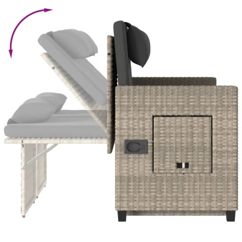 Rozkładana ławka ogrodowa z poduszkami, jasnoszara, polirattan