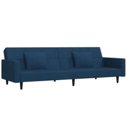 2-osobowa kanapa, 2 poduszki, niebieska, aksamitna