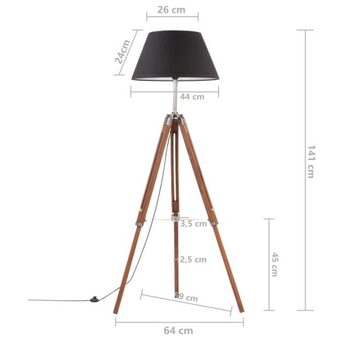 Lampa podłogowa na trójnogu, brązowo-czarna, tek, 141 cm