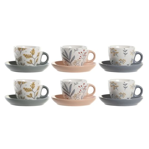 Zestaw filiżanek i talerzyków DKD Home Decor Niebieski Szary Wielokolorowy Jasnoróżowy Porcelana 90 ml 11 x 11 x 2 cm (3 Sztuk)