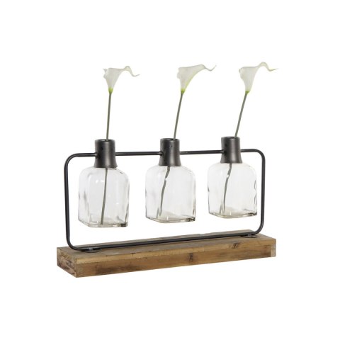 Wazon DKD Home Decor Czarny Naturalny Metal Szkło Drewno paulowni 49 x 11 x 27 cm (3 Części)