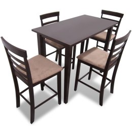 Drewniane, brązowe meble barowe: stół i 4 krzesła