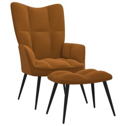 Fotel z podnóżkiem, brązowy, obity aksamitem