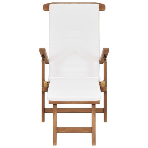 Leżak z poduszką, kolor śmietankowy, lite drewno tekowe