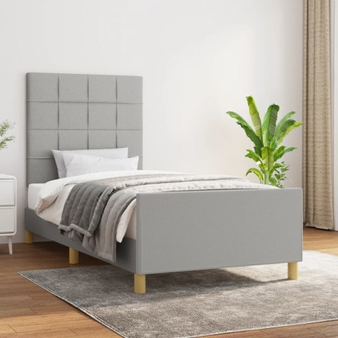 Rama łóżka z zagłówkiem, jasnoszara, 100x200 cm, obity tkaniną