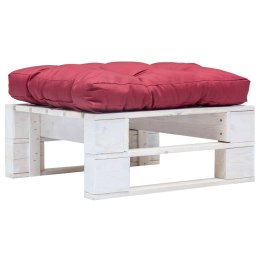 Ogrodowy stołek z palet z czerwoną poduszką, biały, drewno